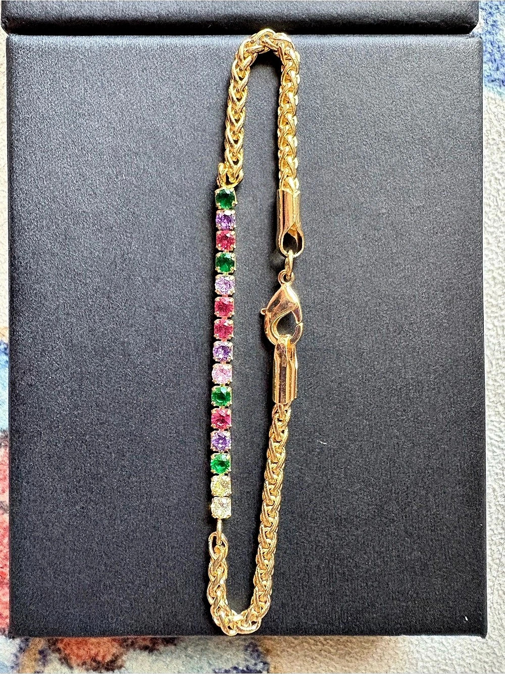Multicolor Stone Tennis Bracelet 18K Yellow Gold Layered Bracelet NWOT